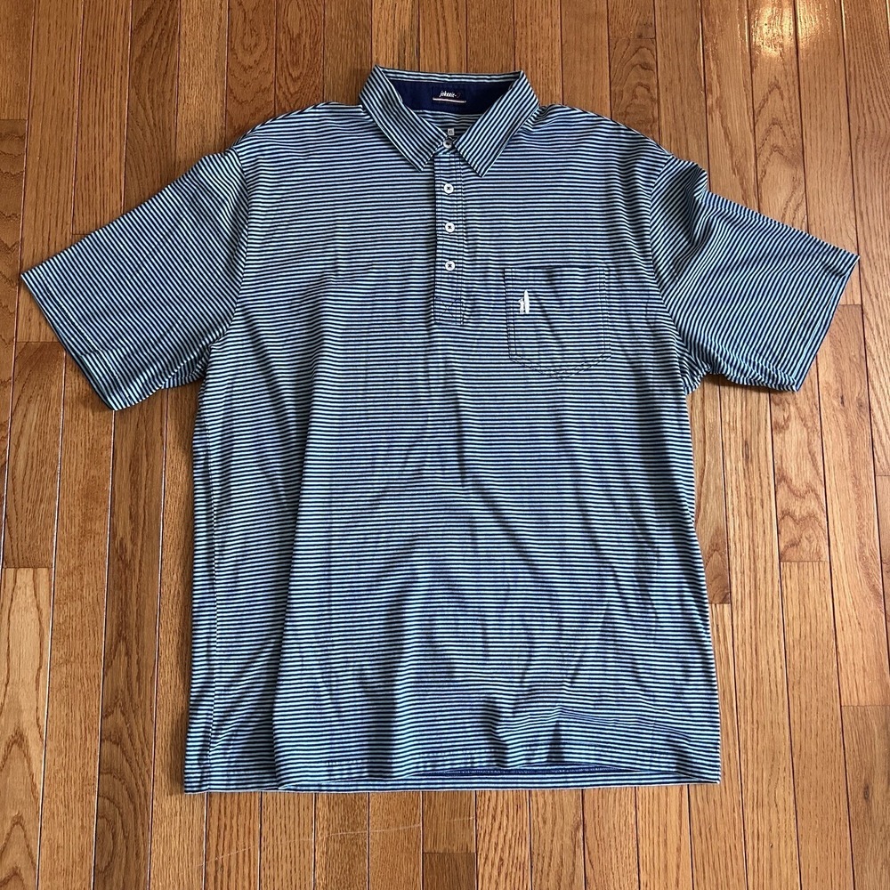 Johnnie-O Polo Shirt Men's XL West Coast Prep Blue Teal Stripe Stretch Cotton